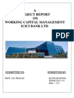 A Project Report ON Working Capital Management Icici Bank LTD