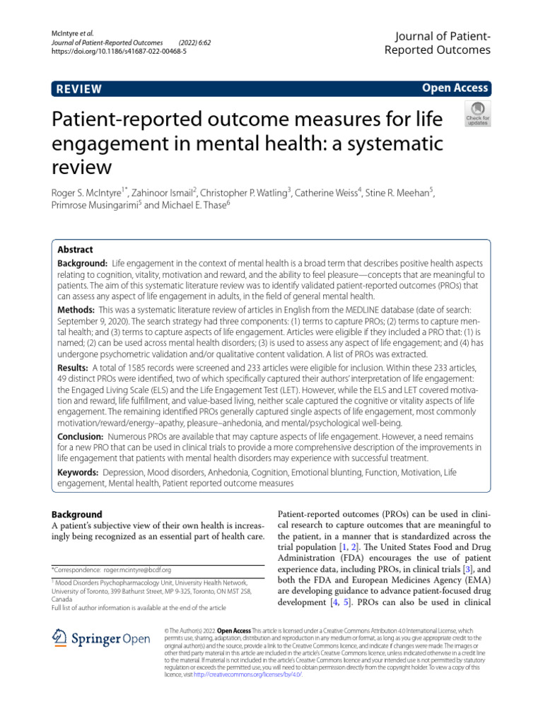 Patient-Reported Outcomes in Mental Health | PDF | Mental Health ...