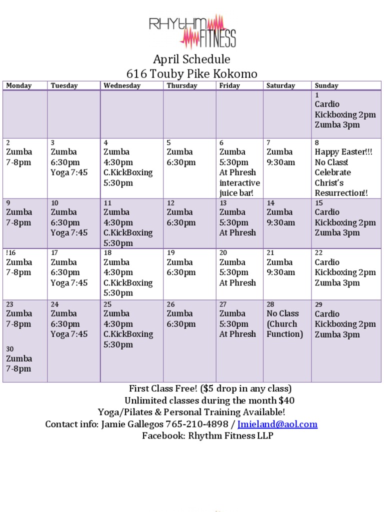 April Schedule | PDF | Cooking, Food & Wine