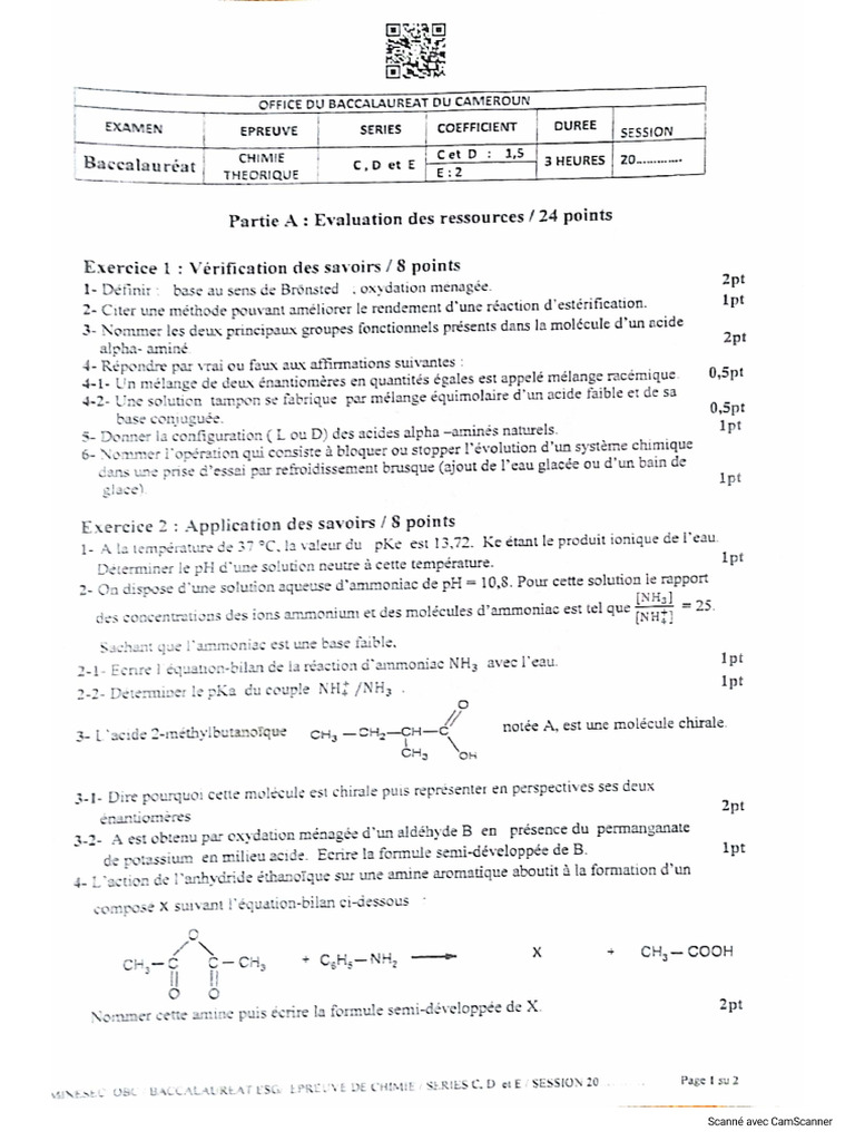 Chimie Theorique Bac CD 2025 | PDF