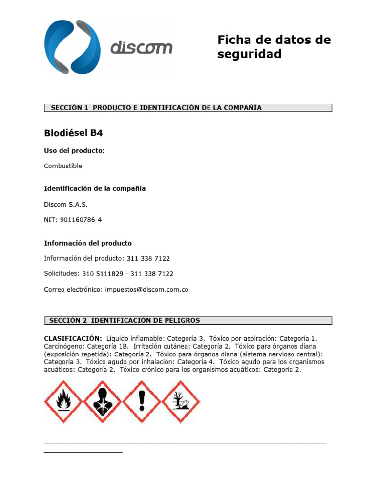 Ficha de Seguridad del Diesel | PDF | Biodegradación | Agua