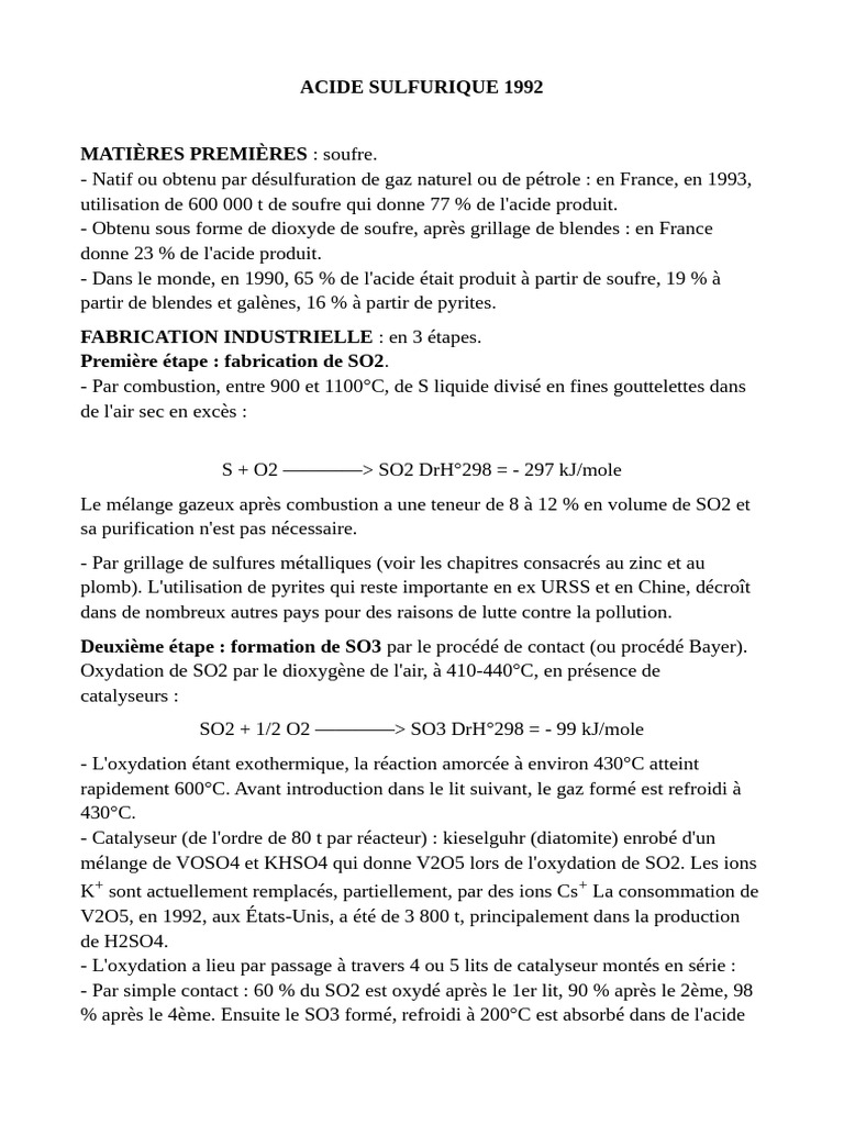Production et Utilisation de H2SO4 | PDF | Acide sulfurique | Dioxyde ...
