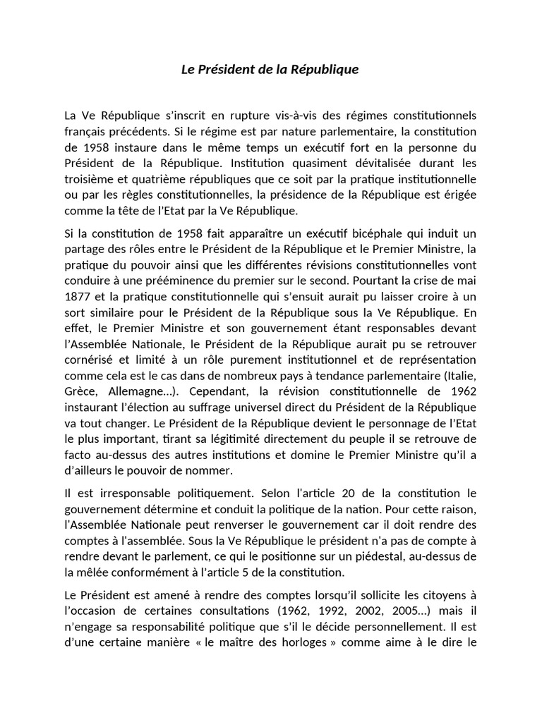 Rôle et pouvoirs du Président en France | PDF | Constitution | Système ...