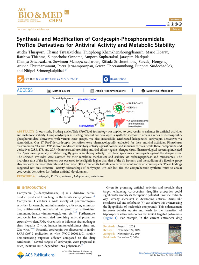 Thiraporn Et Al 2024 Synthesis and Modification of Cordycepin ...