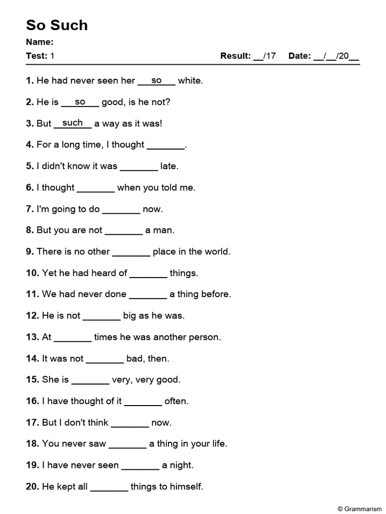 Grammarism So Such Test 1 1392614 | PDF