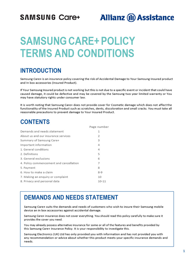 Samsung Care+ Insurance Overview | PDF | Insurance