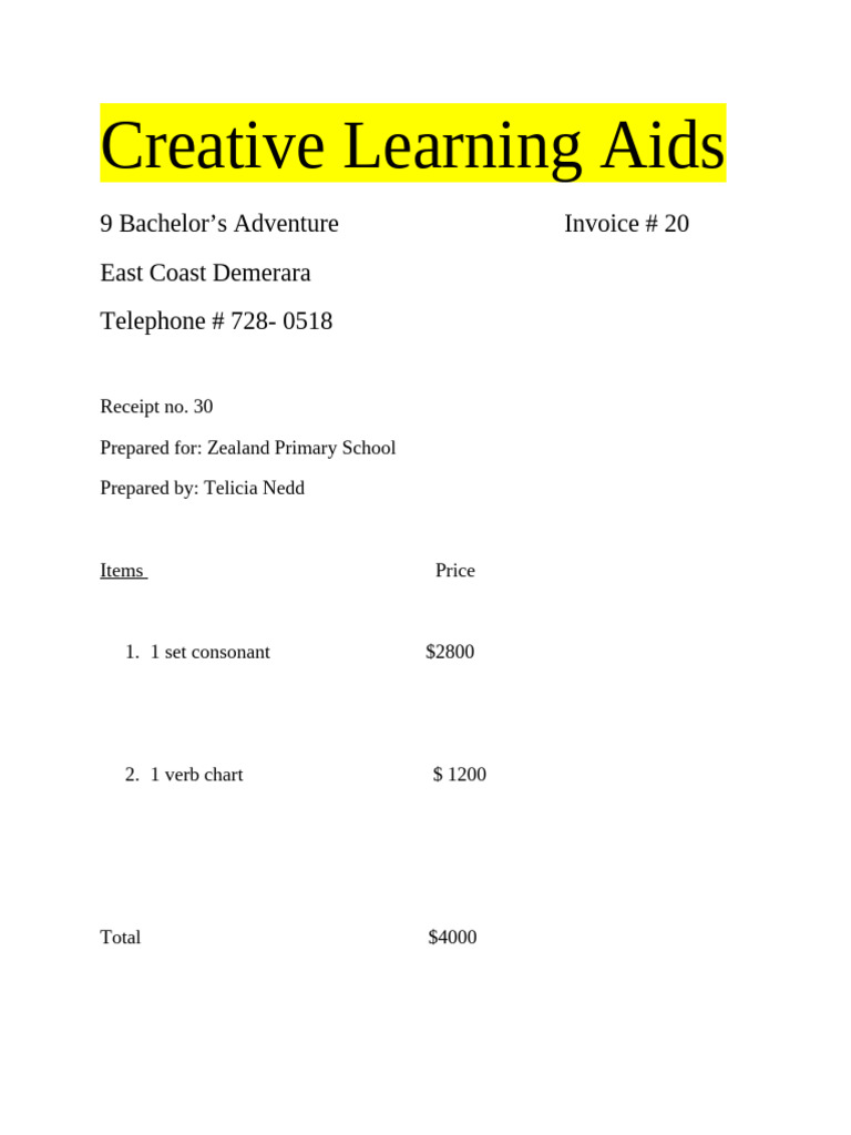 Creative Learning Aids Invoice | PDF