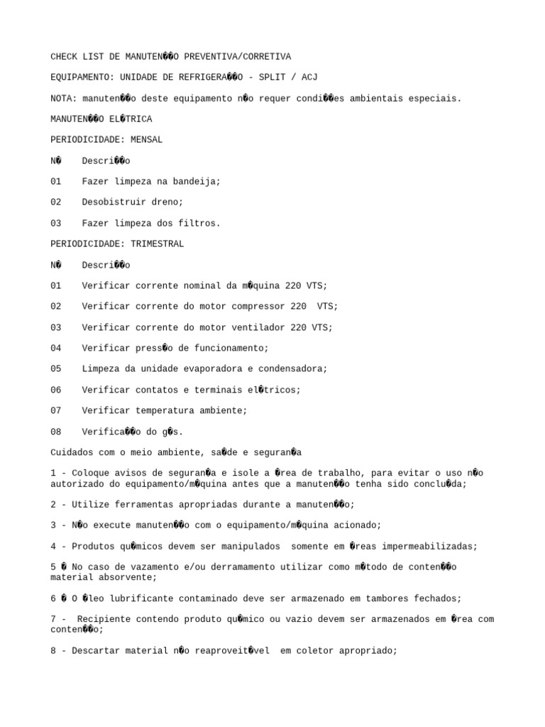 Checklist de Manutenção de Ar-Condicionado | PDF