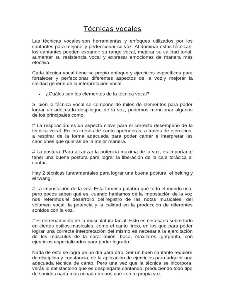 Mejora tu voz con técnicas vocales | PDF | Vocal | Canto