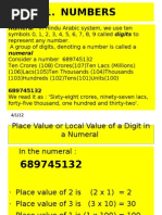 Numbers: Numeral: in Hindu Arabic System, We Use Ten