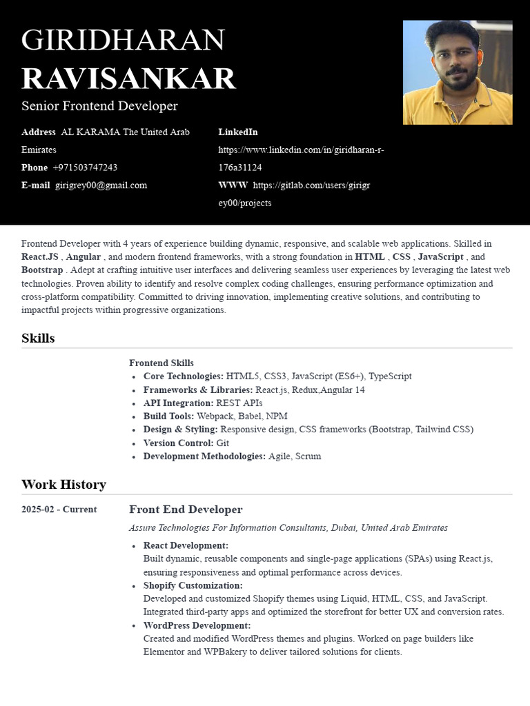 Senior Frontend Developer Profile | PDF | Bootstrap (Front End ...