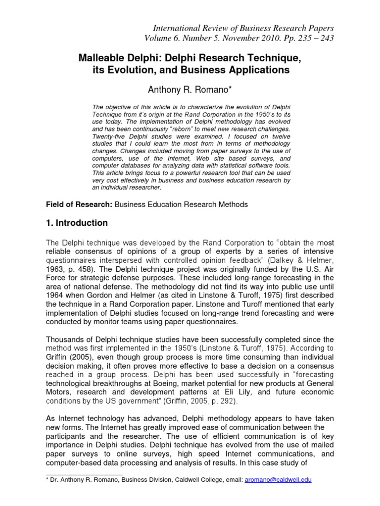 Evolution of the Delphi Technique in Research | PDF | Survey ...
