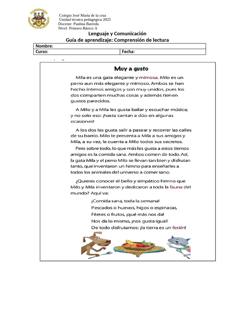 Guia de Aprendizaje Comprensión Lectora Nueva | PDF