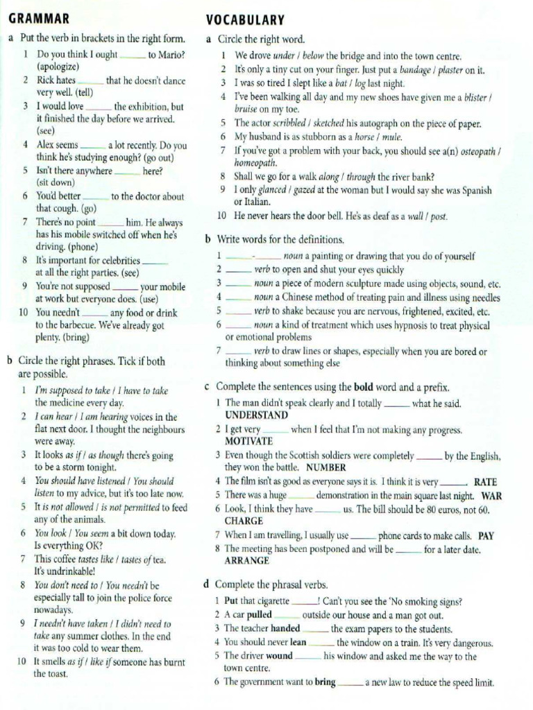 Verb Form and Vocabulary Revision | PDF