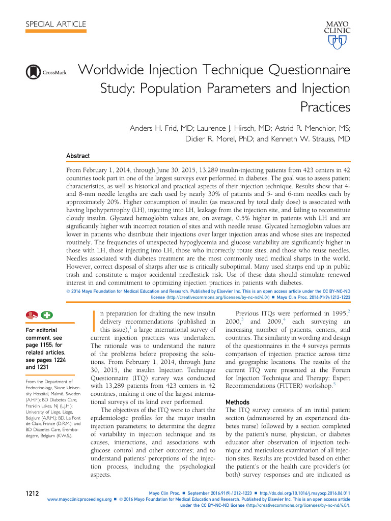 Worldwide Injection Technique Questionnaire Study 8 | PDF | Injection ...