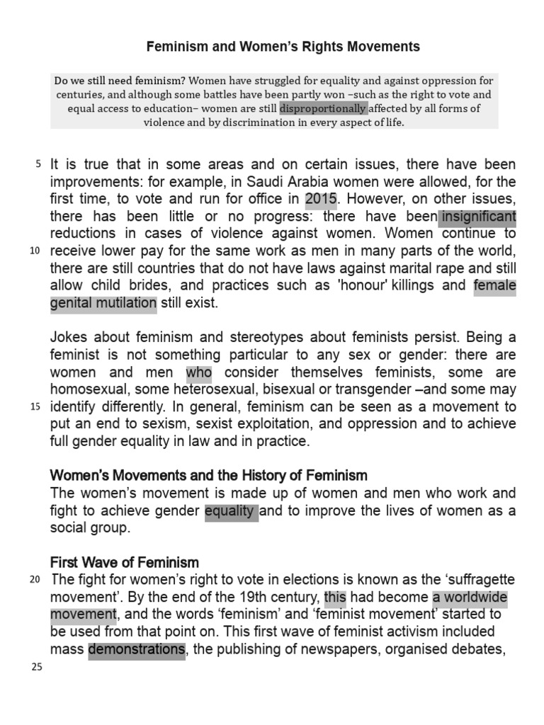 Texto 4 Feminism and Womens Rights Movements | PDF | Feminism | Gender ...