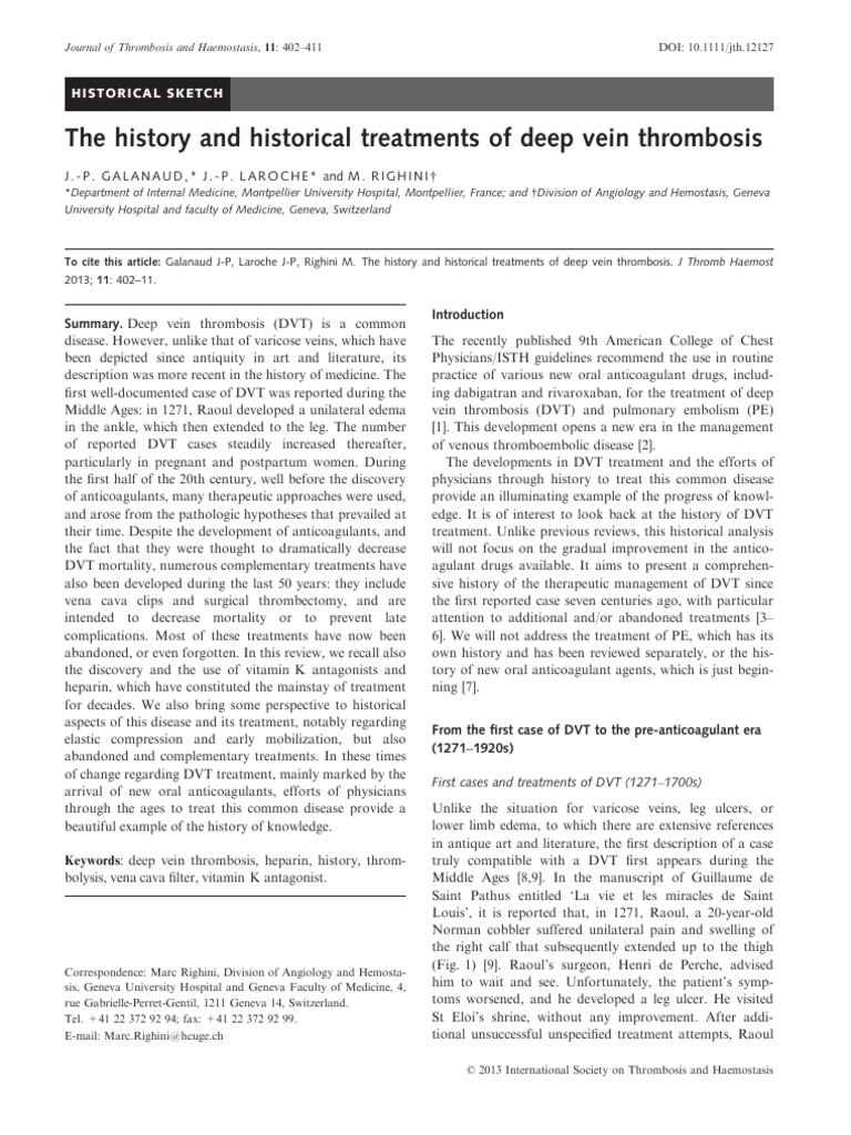 (2013) The History and Historical Treatments of Deep Vein Thrombosis ...