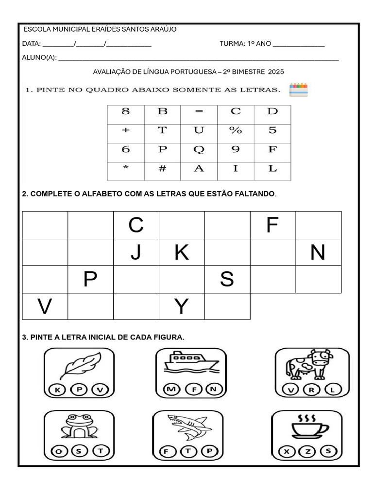 Avaliação de Português 1º Ano 2025 | PDF