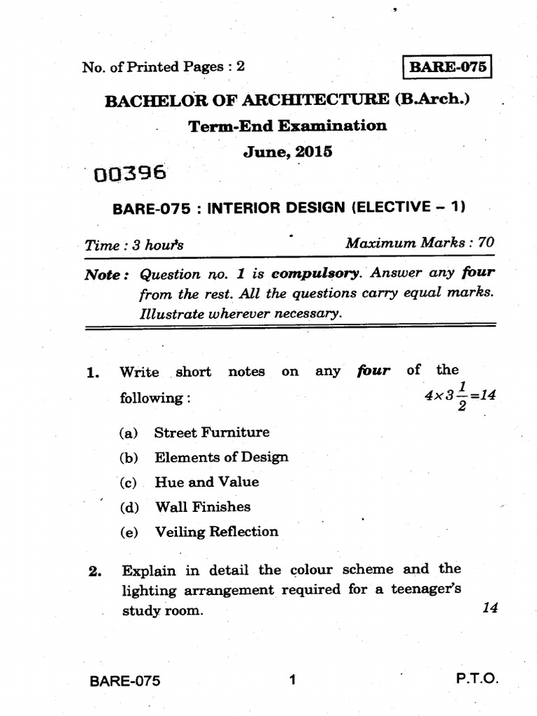 Interior Design Exam Guide B.Arch. | PDF