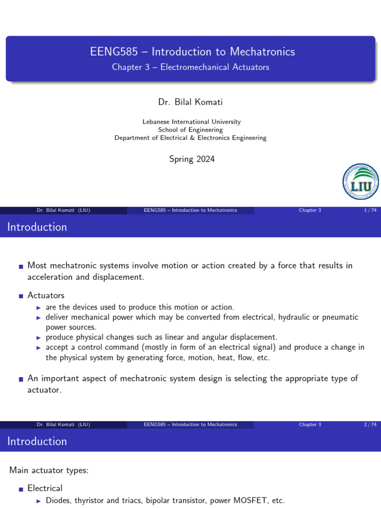 Mechatronics Actuators Overview | PDF | Electric Motor | Actuator