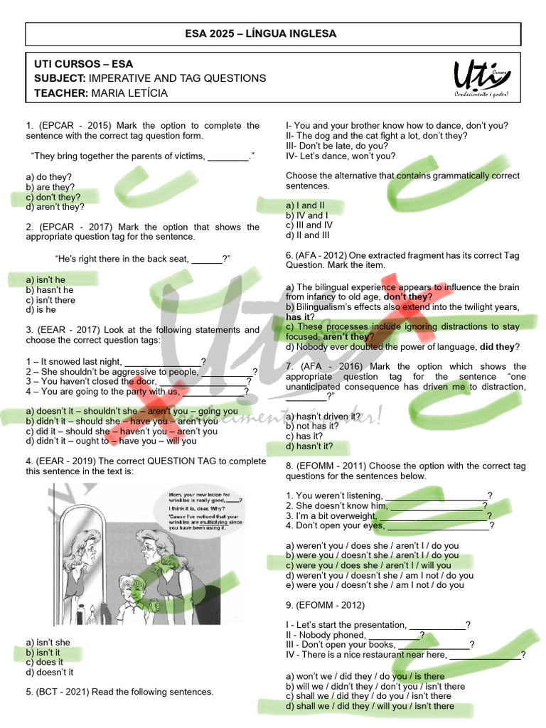 Exercises on Imperative Question Tags | PDF | Linguistics
