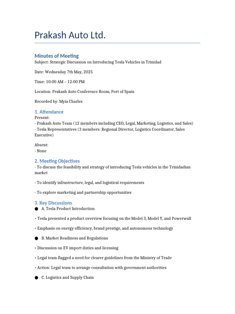 Prakash Auto Minutes of Meeting | PDF | Marketing | Logistics