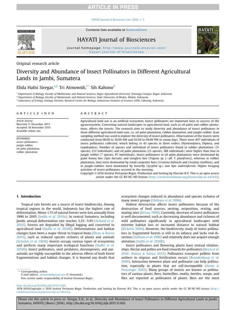 Diversity and Abundance of Insect Pollinators in D | PDF | Bees ...