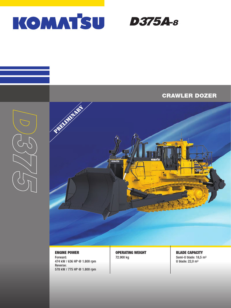 Komatsu D375A-8 Crawler Dozer Specs | PDF | Manual Transmission ...