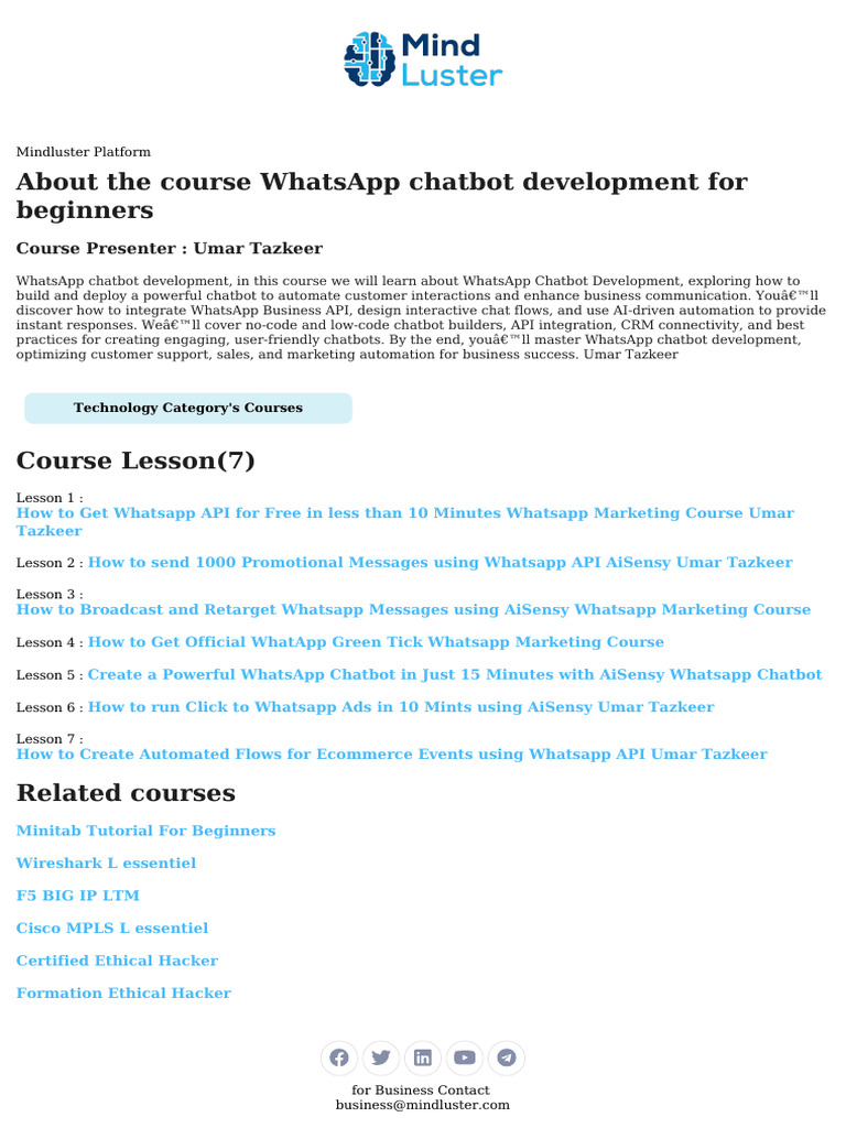 WhatsApp Chatbot Development For Beginners Course Content | PDF
