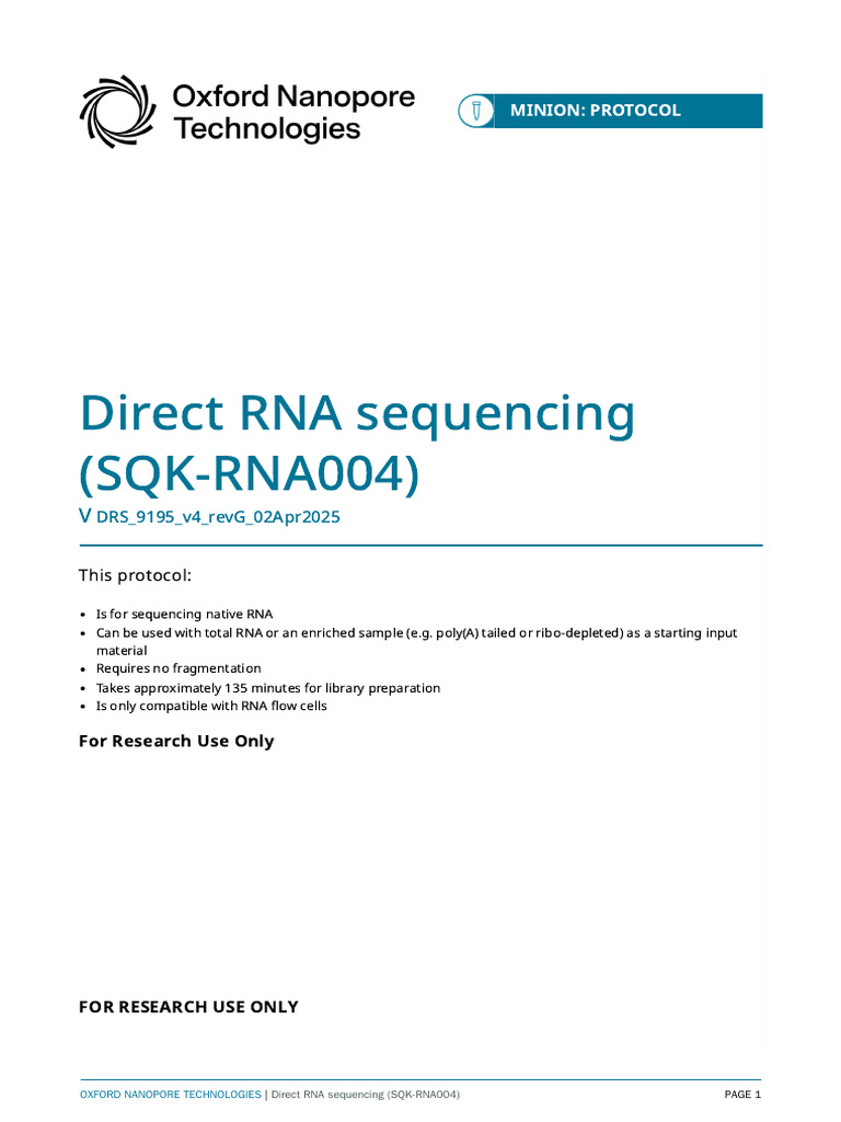 Direct Rna Sequencing SQK Rna004 Document Document MinION en DRS 9195 ...