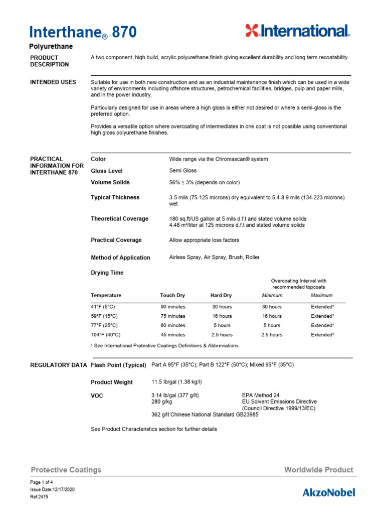 Interthane 870 Polyurethane Overview | PDF | Paint | Materials