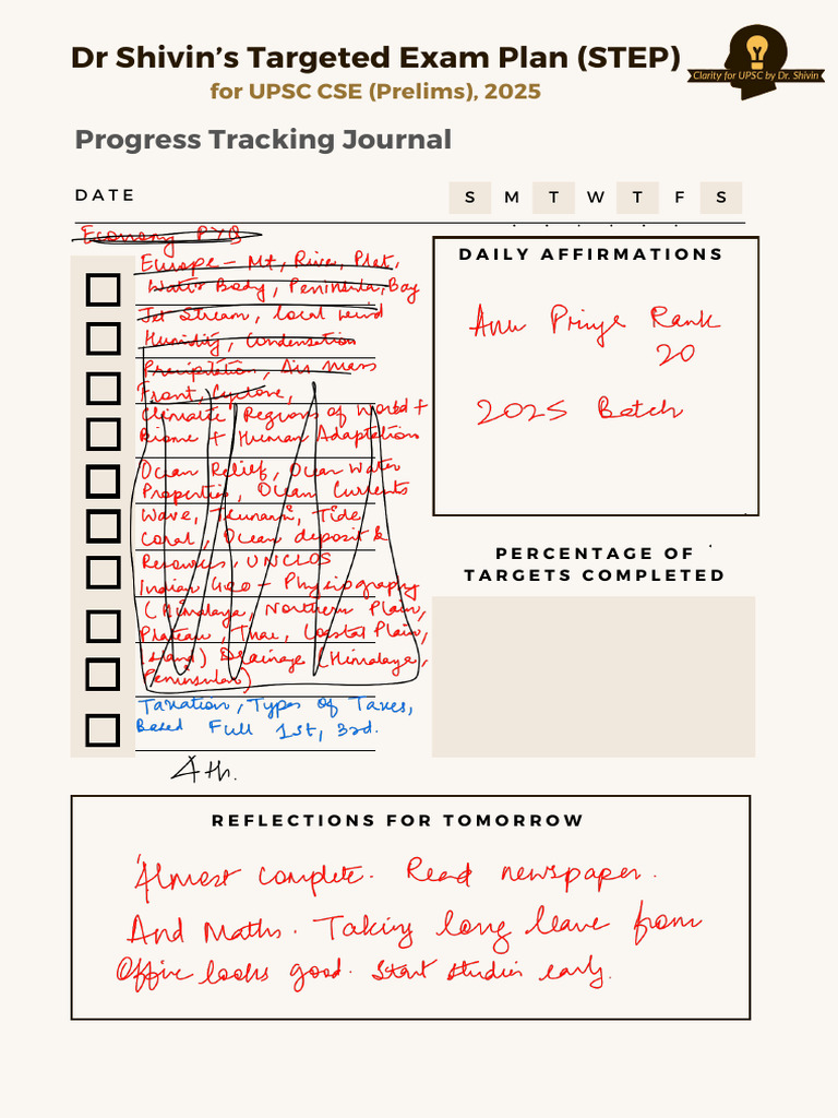 UPSC CSE 2025 Exam Progress Journal | PDF