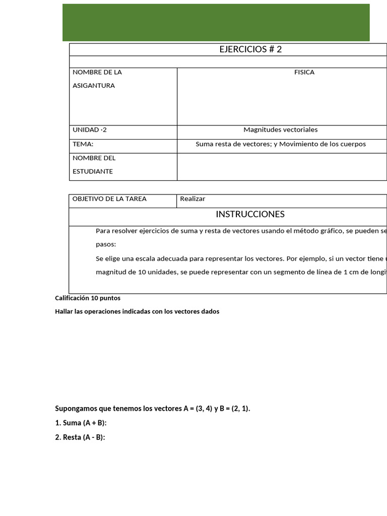 Tarea Suma Resta de Vectores | PDF