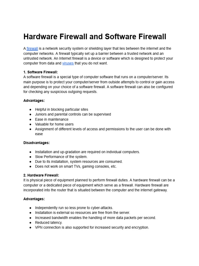 Hardware vs Software Firewalls Explained | PDF | Firewall (Computing ...