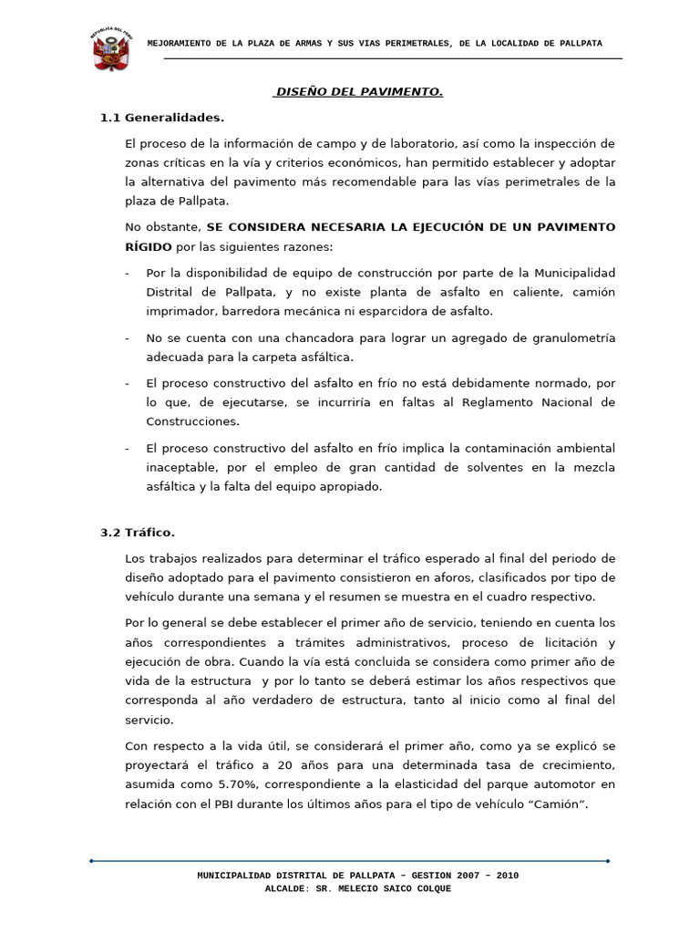 Dise+ o de Pavimentos Plaza Pallpata | PDF
