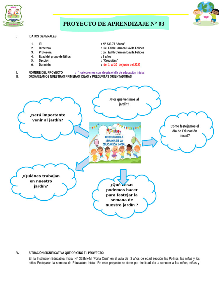 Proyecto de Educación Inicial 2023 | PDF | Educación de la primera ...