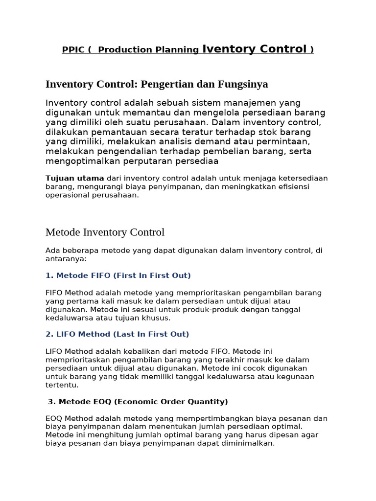 Materi Training PPIC (Iventory Control) | PDF