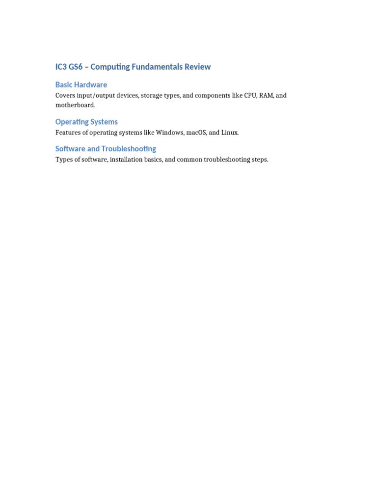 IC3 GS6 Computing Fundamentals Review | PDF