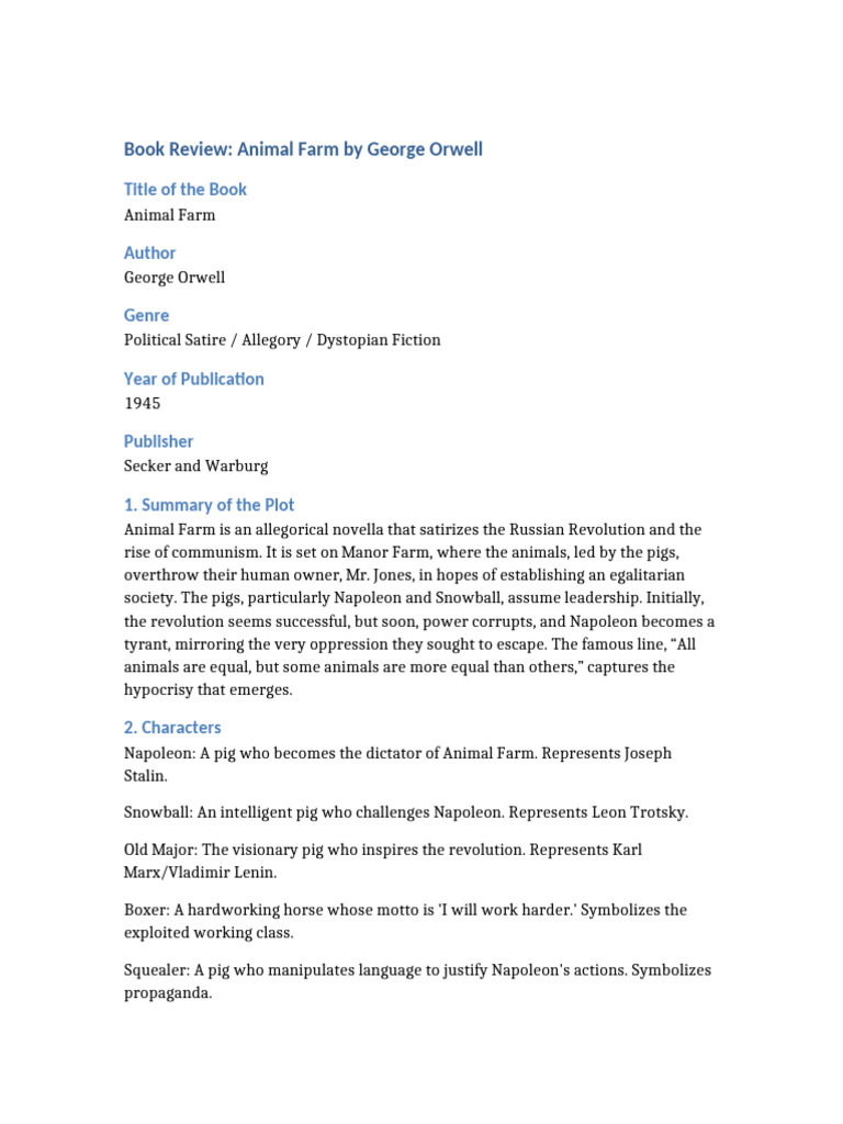 Animal Farm Book Review ISC Format | PDF