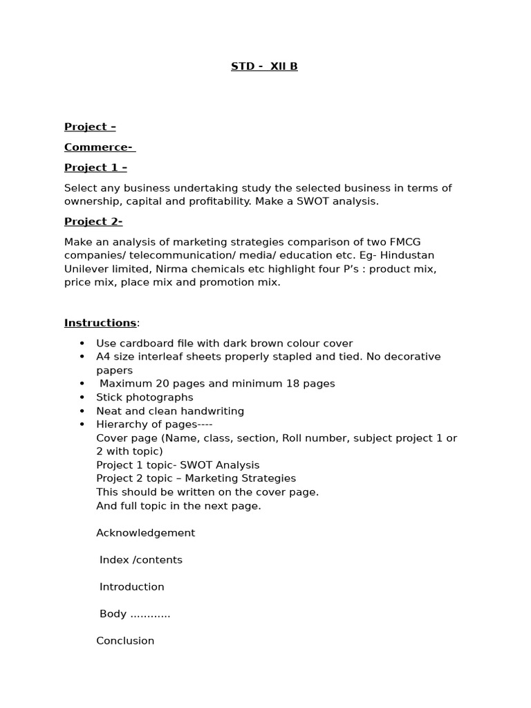 Project Guidelines for Commerce & Economics | PDF