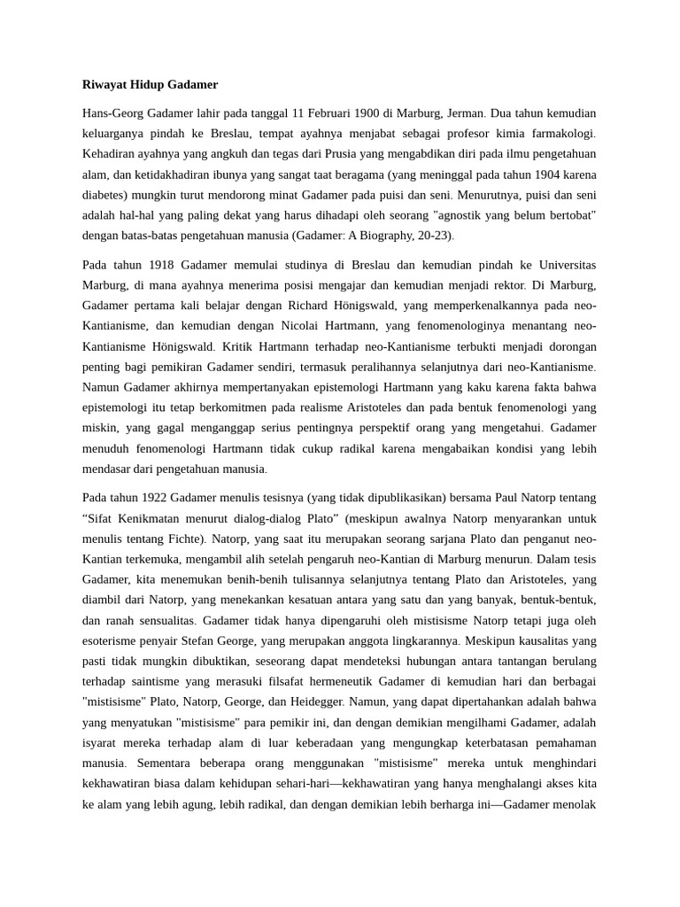 Riwayat Hidup Hans-Georg Gadamer | PDF