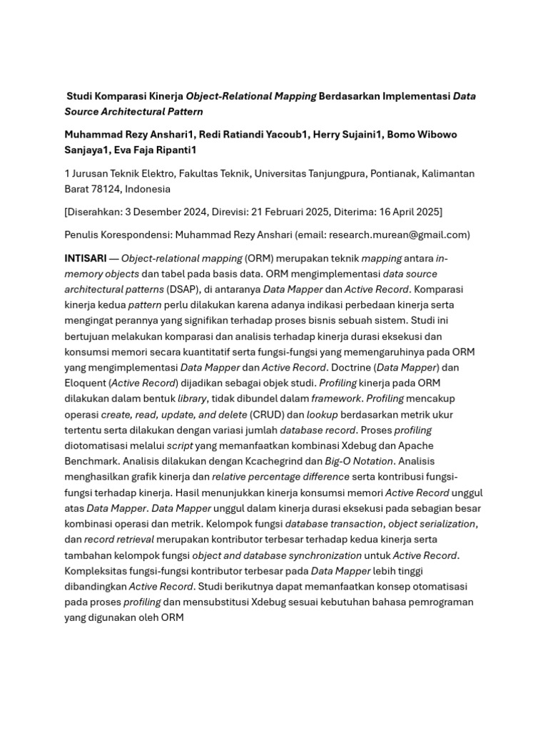Komparasi Kinerja ORM: Data Mapper vs Active Record | PDF