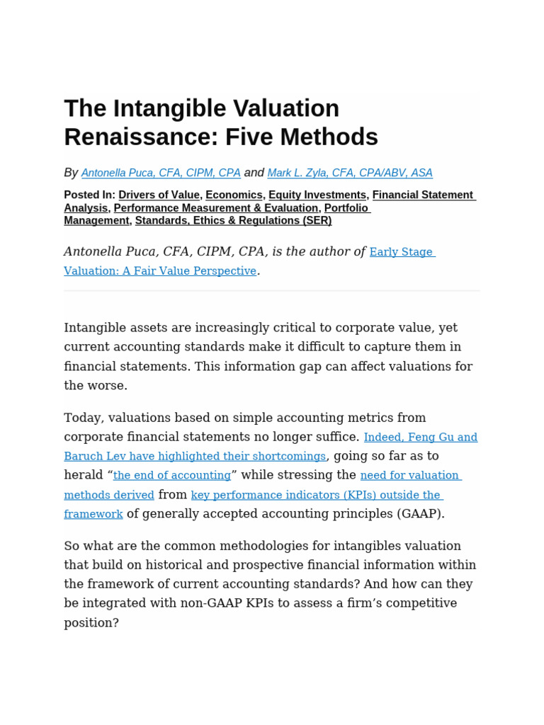 Valuing Intangible Assets: Key Methods | PDF | Valuation (Finance ...