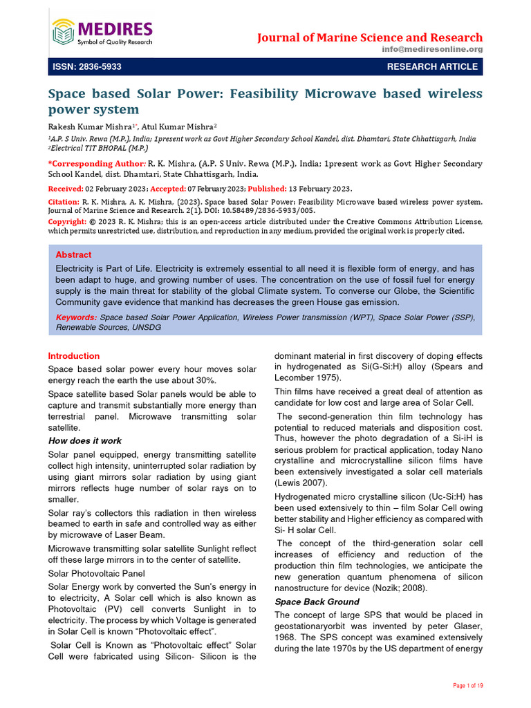 Space Based Solar Power Feasibility Micr | PDF | Microwave | Amplifier