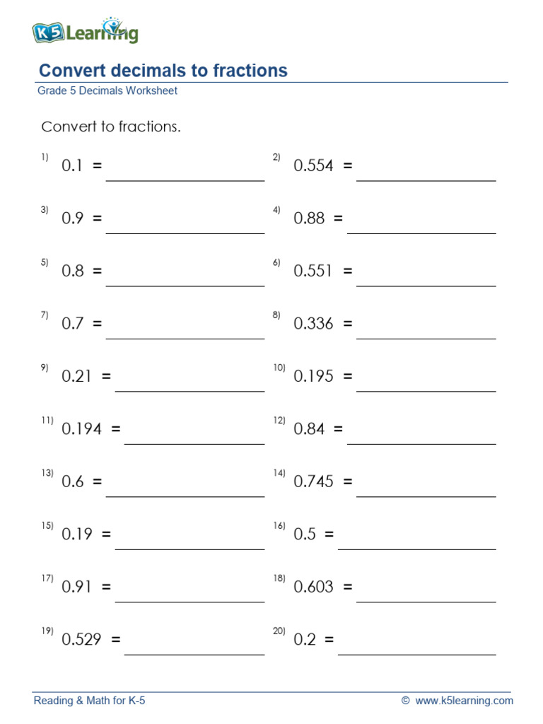 Convert Decimals To Fractions Pdf