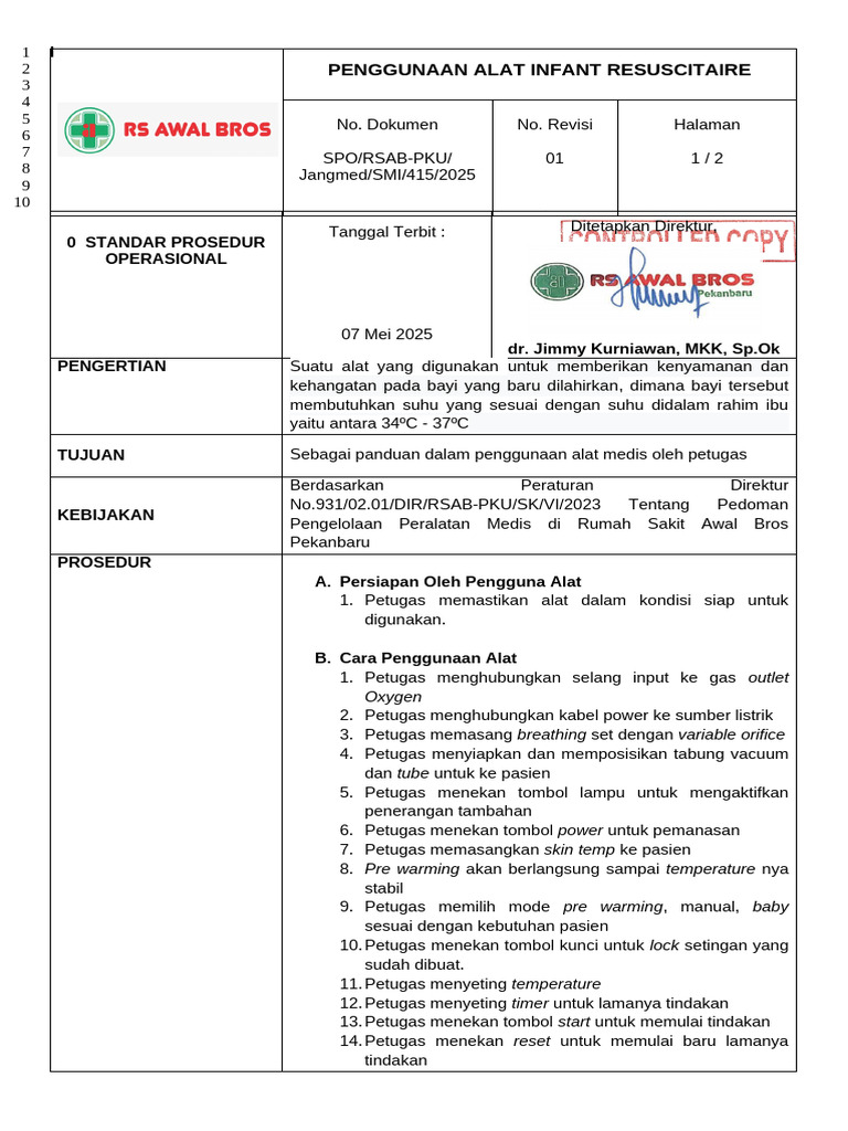 Panduan Penggunaan Resuscitaire Bayi | PDF