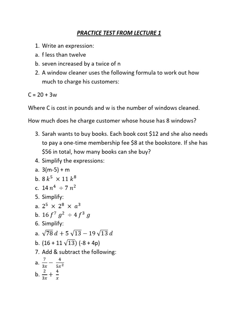 Practice Test From Lecture 1 | PDF