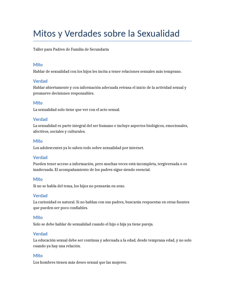 Mitos y Verdades de la Sexualidad | PDF
