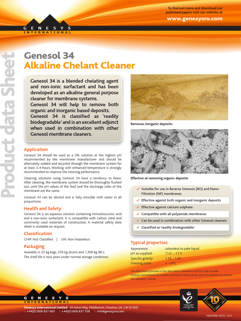 Genesol 34: Biodegradable Chelant Cleaner | PDF | Membrane | Materials