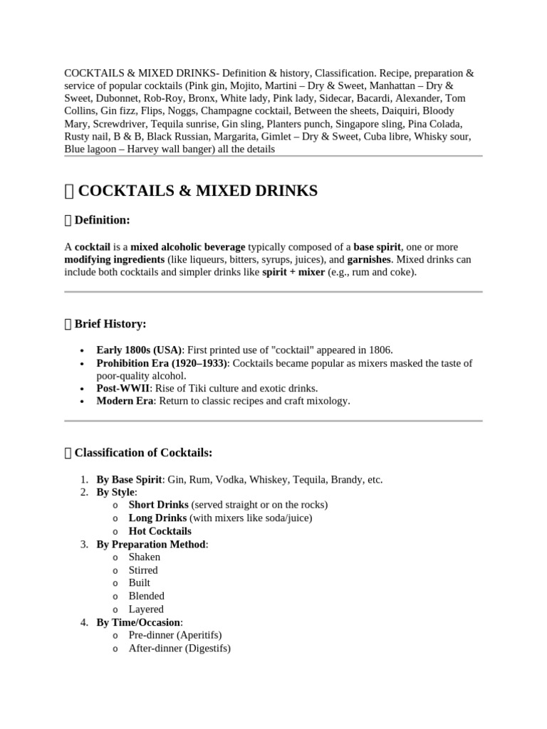 Unit 05 Cocktails & Mixed Drinks | PDF | Cocktails | Martini (Cocktail)